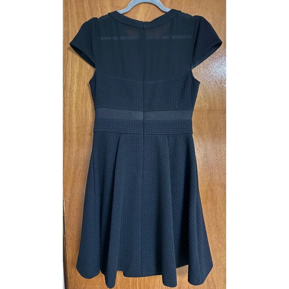 Karen Millen Black Textured Mesh Panel Fit & Flare Dress DS171 US 8